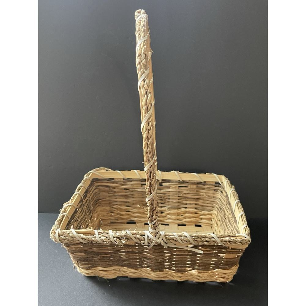 Vintage Garden Trug Handle Basket Rustic Twig Wood Farmhouse Gathering Cottage